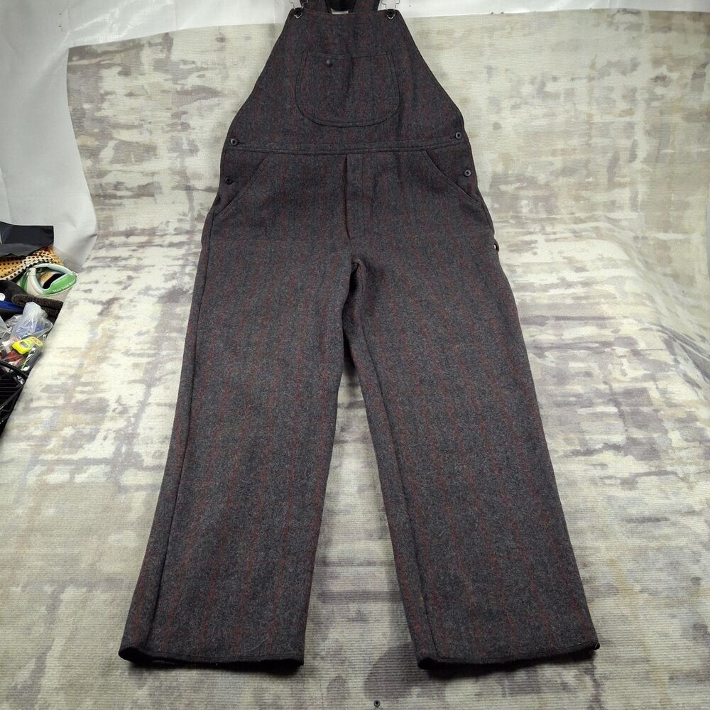 Woolrich Wool Hunting Overalls Mens XL Charcoal Red Pinstripe Bibs Mint